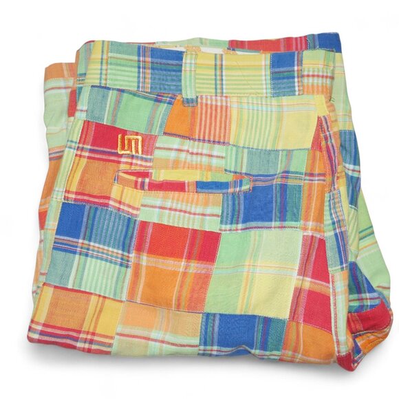 Loudmouth Golf Madras Men's Size 38 Patchwork Shorts *Altered* GUC Lightweight - Picture 1 of 7